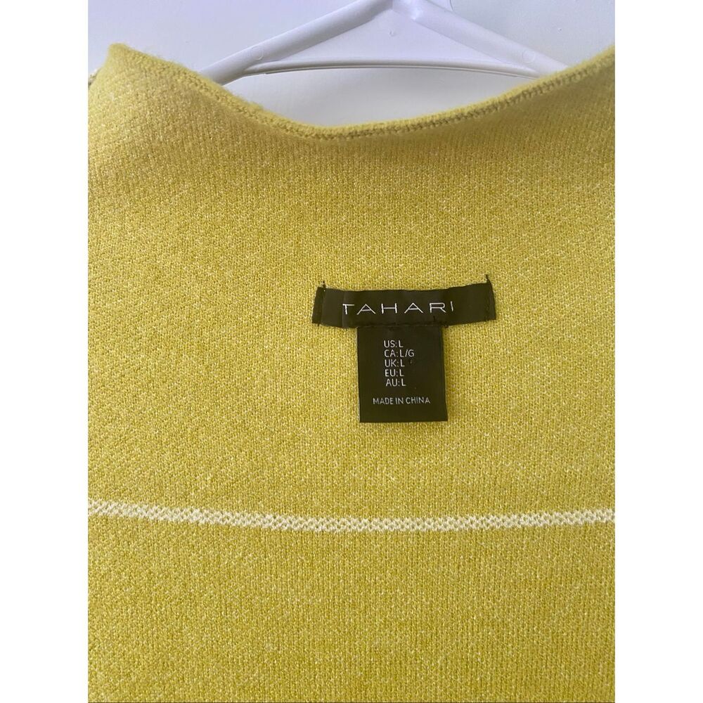 Tahari Yellow Mustard Grid Knit Mock Neck Sweater Sz L - Picture 2 of 4